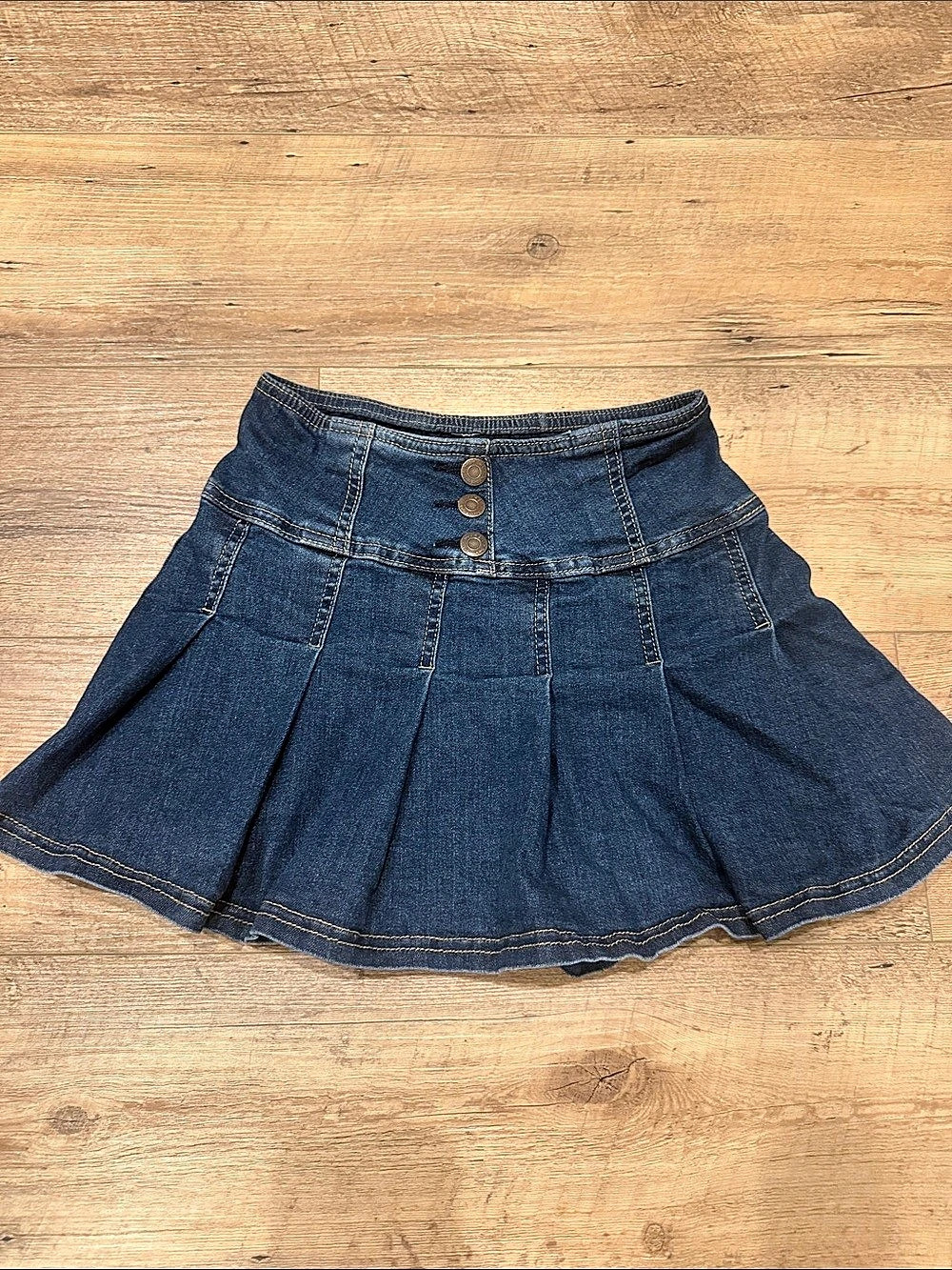Hippie Girl Big Girls Pleated Denim Skirt with Built-In Shorts Skater Skirt Blue